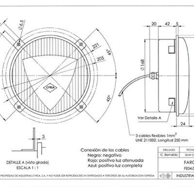 Faro de alumbrado principal con certificación E.T.I. 24V,cc